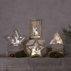 Fauna LED-dekorationsstjerne af træ, højde 24 cm