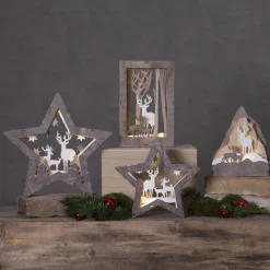 Fauna LED-dekorationsstjerne af træ, højde 24 cm