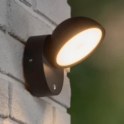 Finn LED-væglampe, sort, IP54, dag/nat-sensor