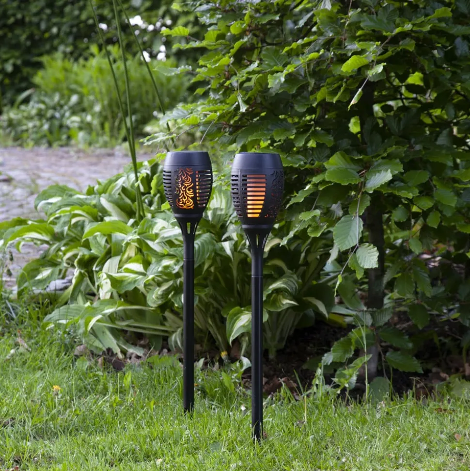 Flame solcelle LED-lampe m. jordspyd, sæt m. 2 stk