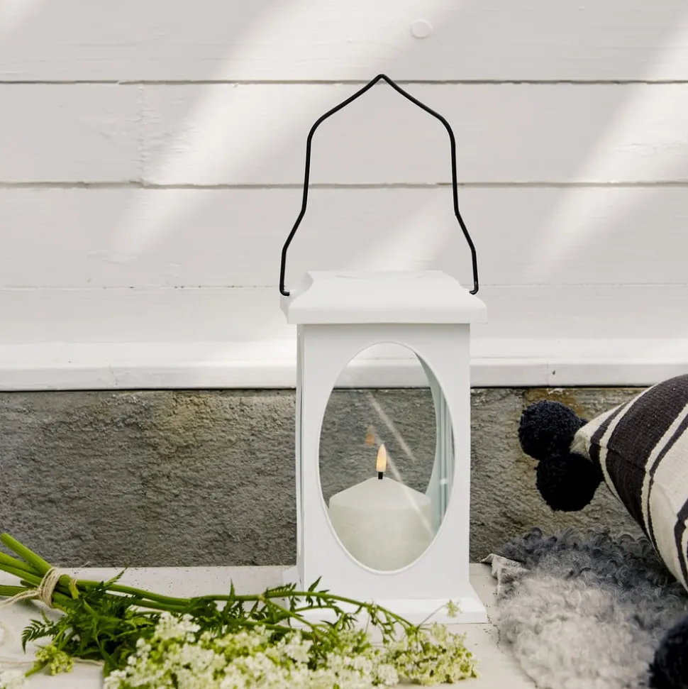 Flamme dekorationslampe i lygteform, hvid
