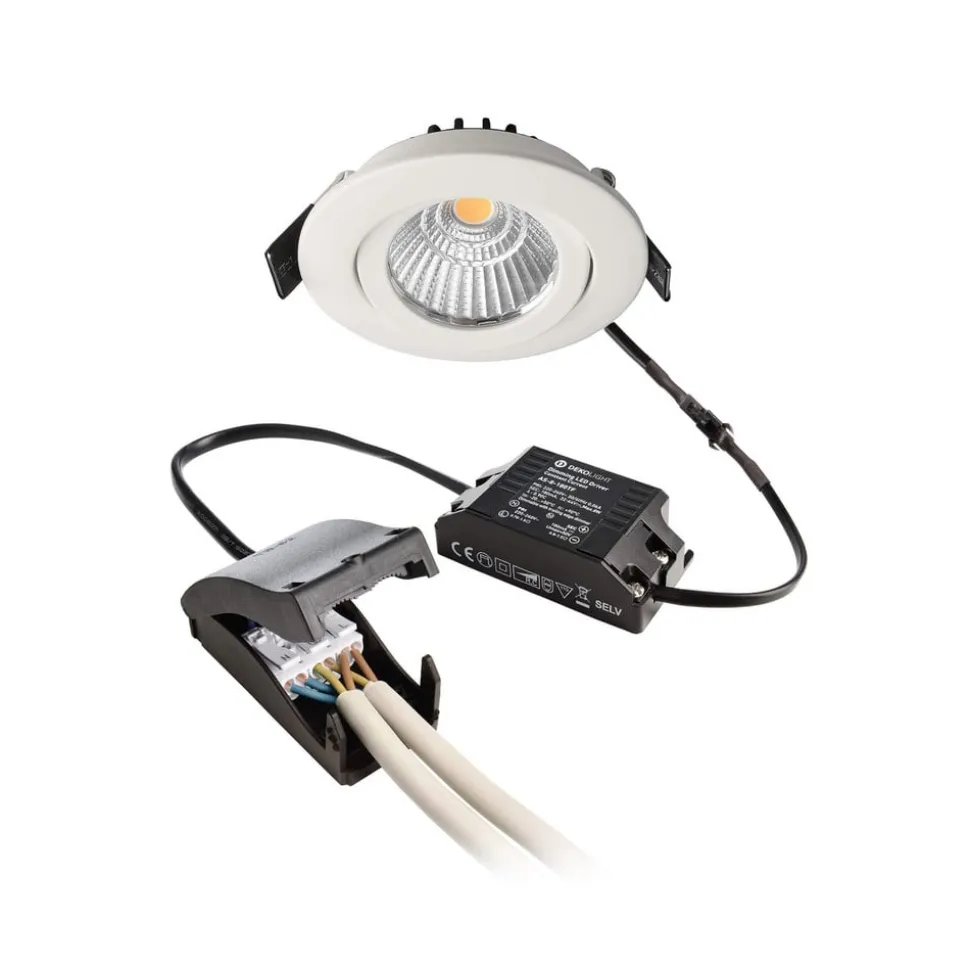 Forsænket loftlampe Dione, IP44, hvid, dæmpbar til varm