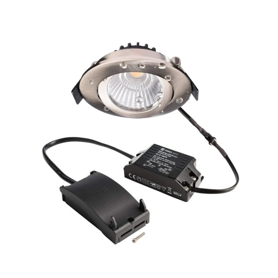 Forsænket loftlampe Dione, IP44, 3.000 K, nikkel, dæmpbar