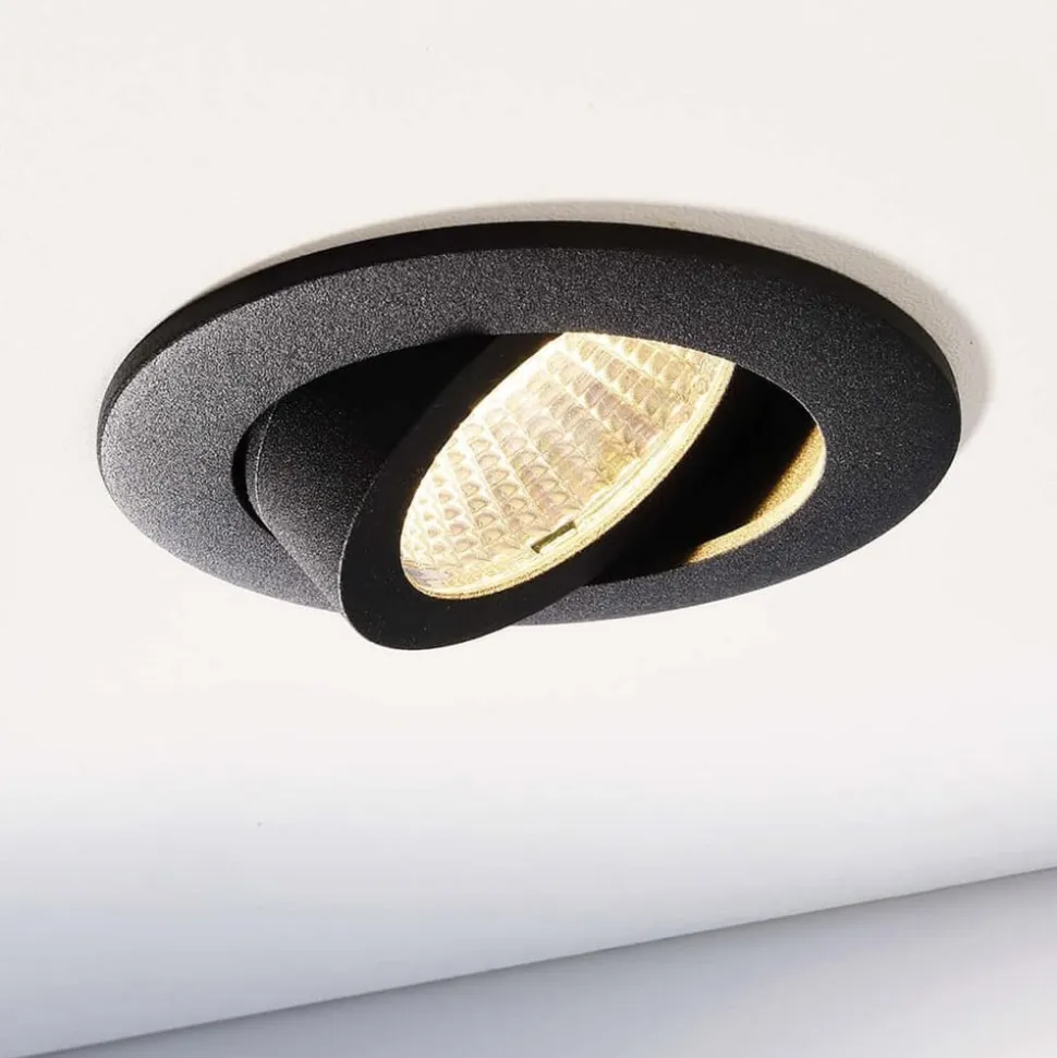 Forsænket loftlampe Dione, IP44, 3.000 K, sort, dæmpbar