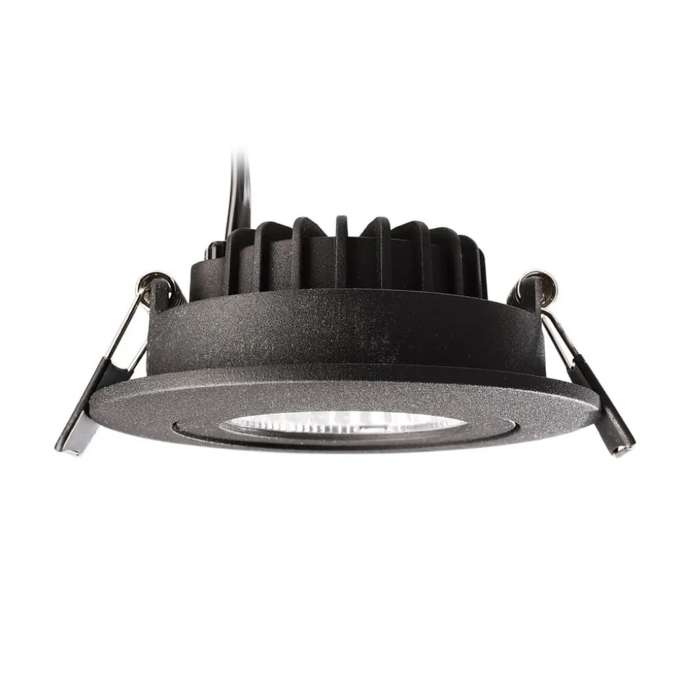 Forsænket loftlampe Dione, IP44, 3.000 K, sort, dæmpbar