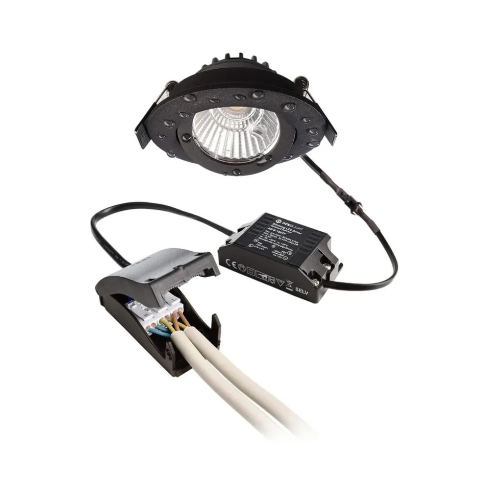 Forsænket loftlampe Dione, IP44, 3.000 K, sort, dæmpbar