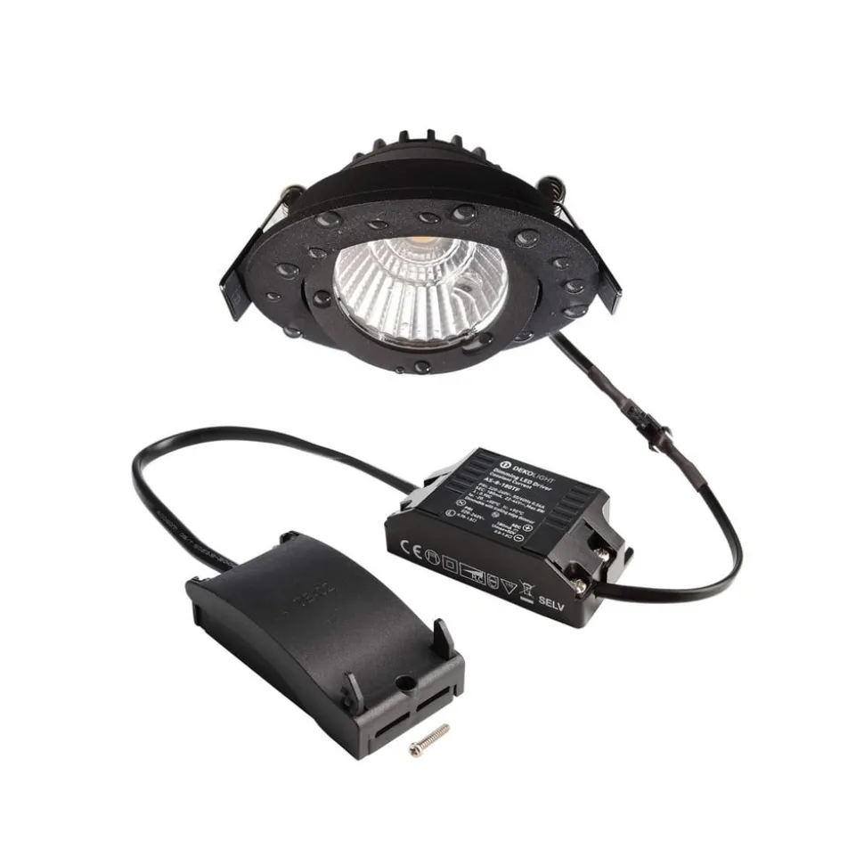 Forsænket loftlampe Dione, IP44, 2.700 K, sort, dæmpbar