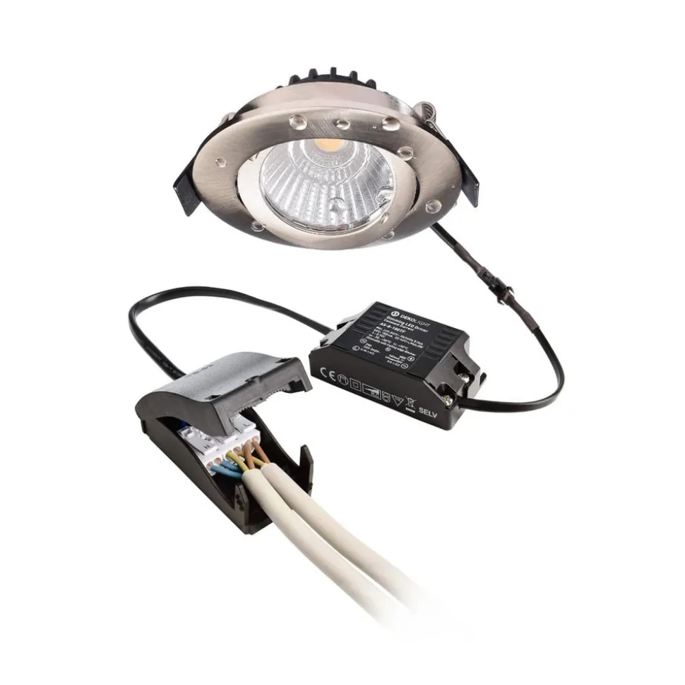 Forsænket loftlampe Dione, IP44, 2.700 K, nikkel, dæmpbar