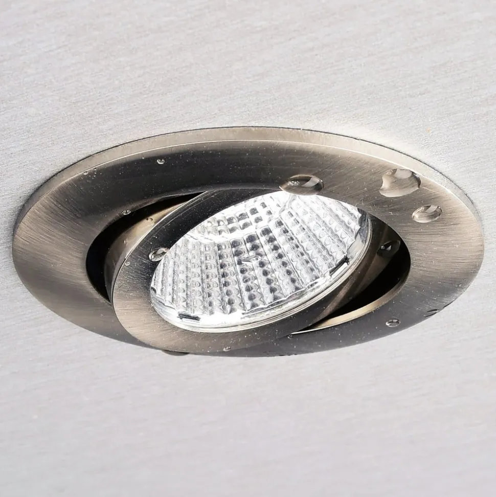 Forsænket loftlampe Dione, IP44, 4.000 K, nikkel, dæmpbar