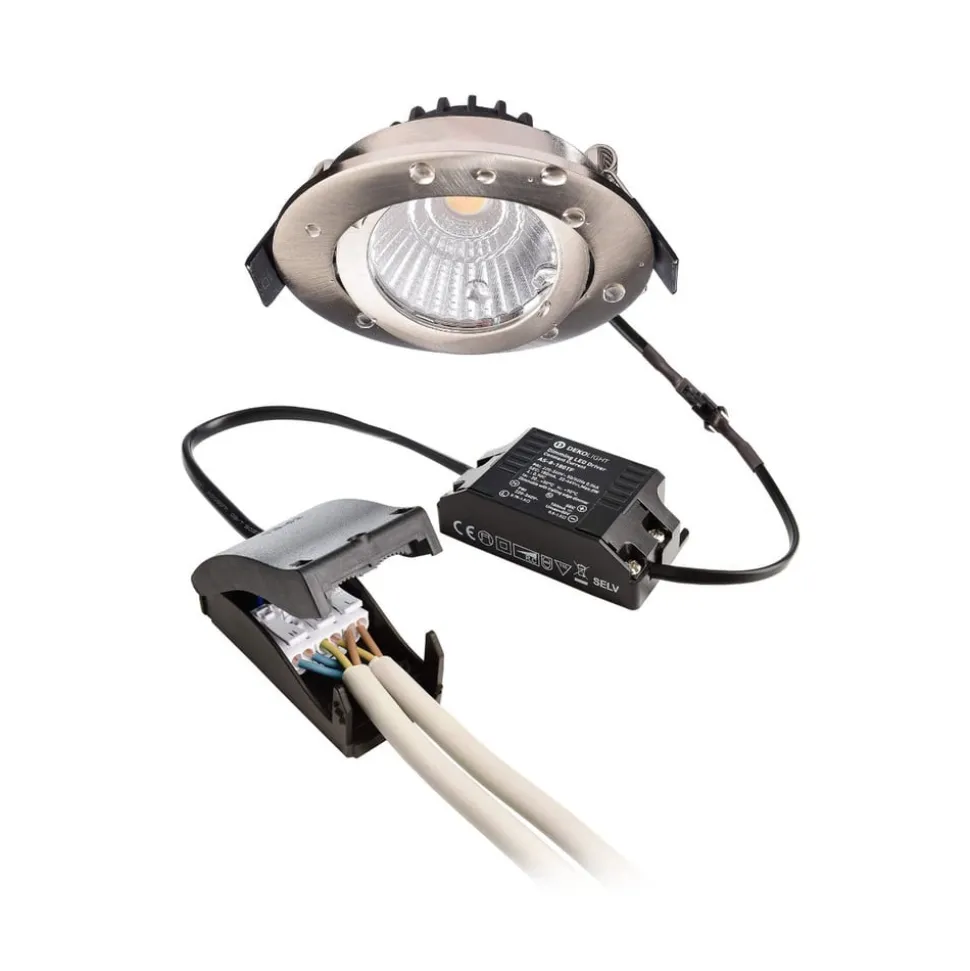 Forsænket loftlampe Dione, IP44, 4.000 K, nikkel, dæmpbar
