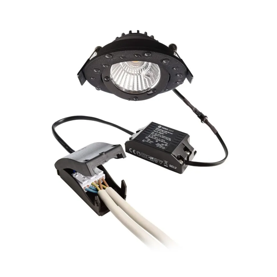 Forsænket loftlampe Dione, IP44, sort, dæmpbar til varm