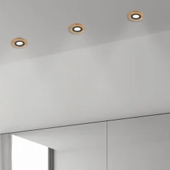 Forsænket loftlampe Tobby, Ø 10 cm, 3 stk. sæt, egetræ GU10