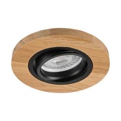 Forsænket loftlampe Tobby, Ø 10 cm, 3 stk. sæt, egetræ GU10