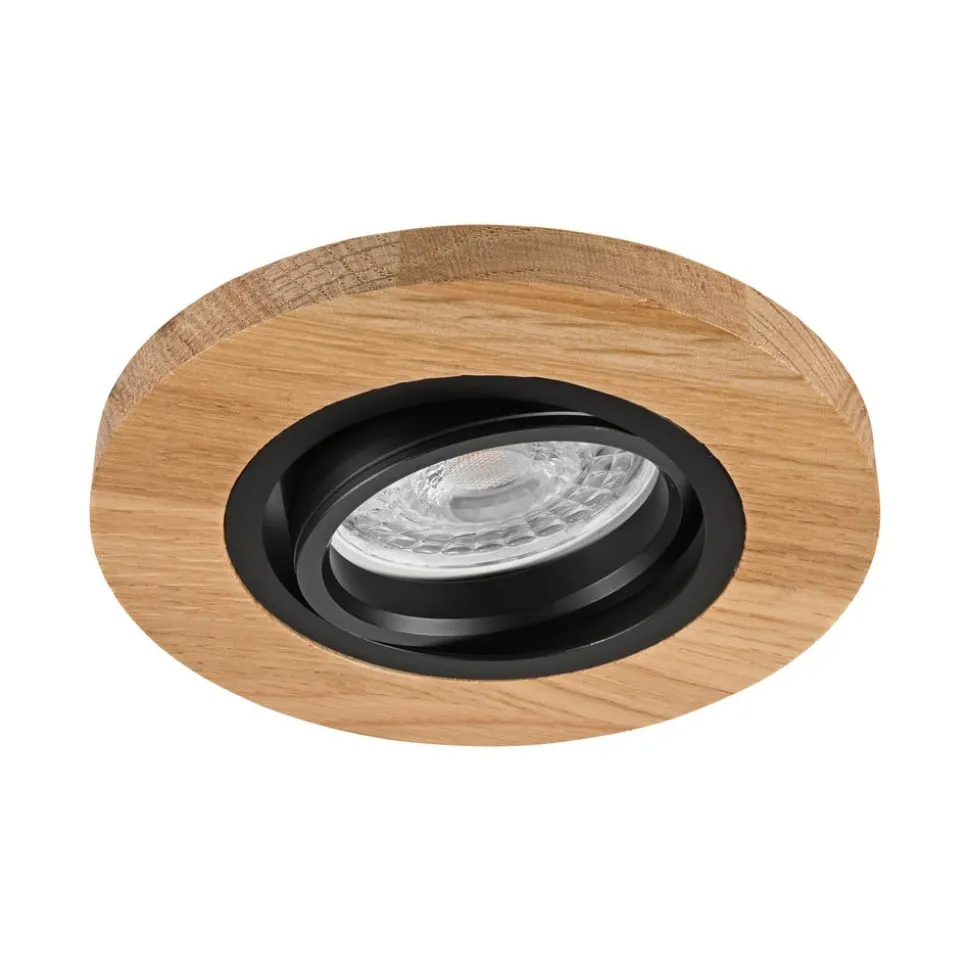 Forsænket loftlampe Tobby, Ø 10 cm, 3 stk. sæt, egetræ GU10