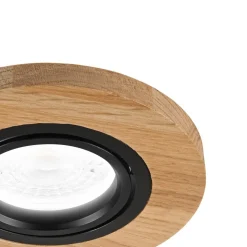 Forsænket loftlampe Tobby, Ø 10 cm, 3 stk. sæt, egetræ GU10