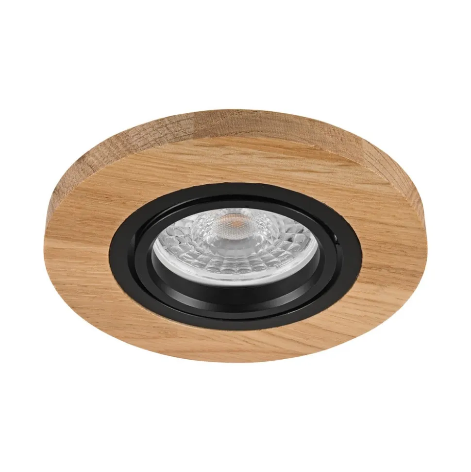 Forsænket loftlampe Tobby, Ø 10 cm, egetræ, GU10