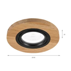 Forsænket loftlampe Tobby, Ø 10 cm, egetræ, GU10