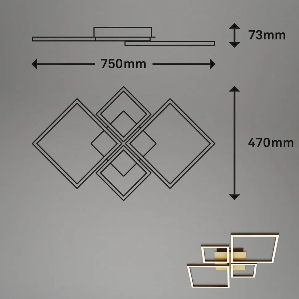 Frame LED-loftlampe, guld, dæmpbar, 4 lyskilder