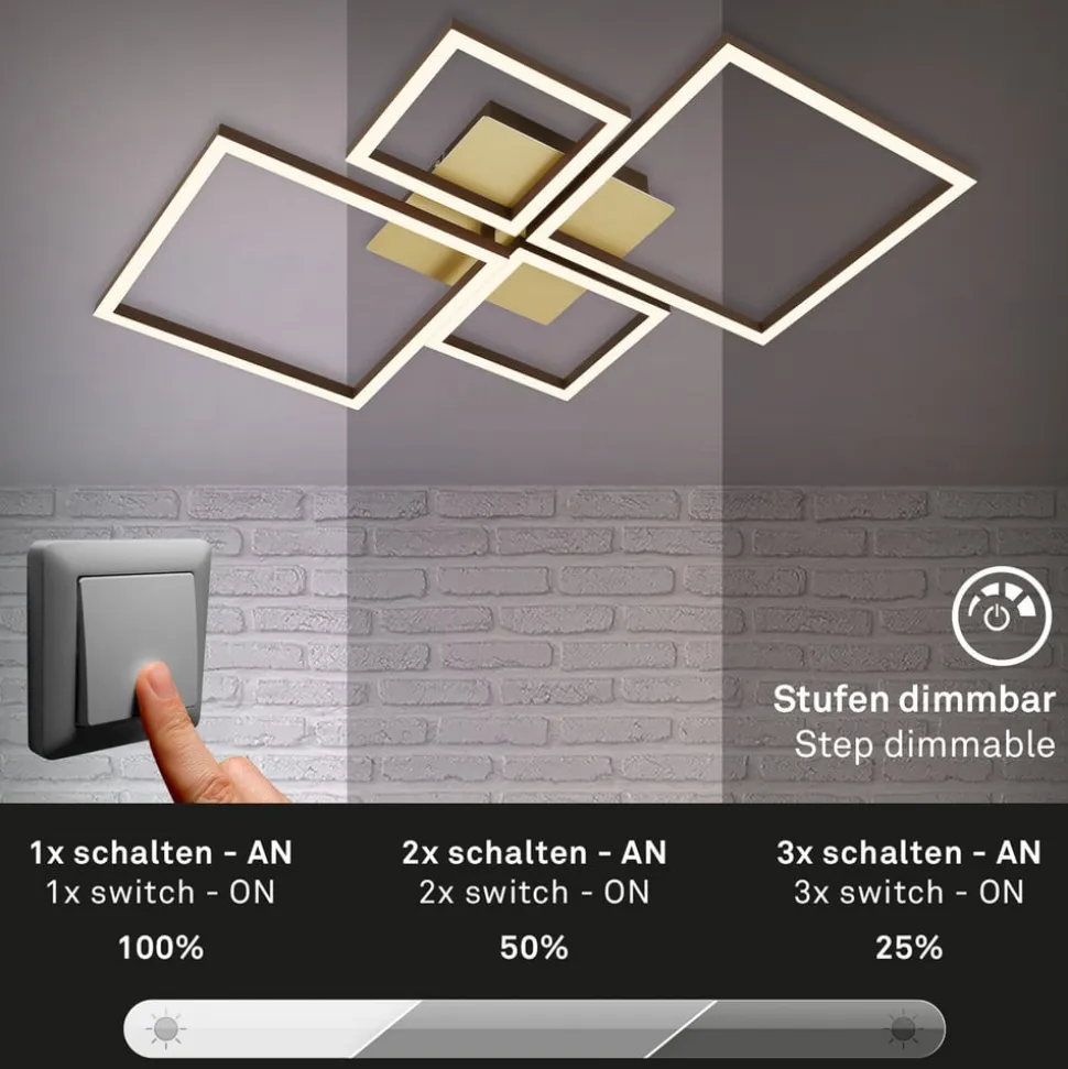 Frame LED-loftlampe, guld, dæmpbar, 4 lyskilder