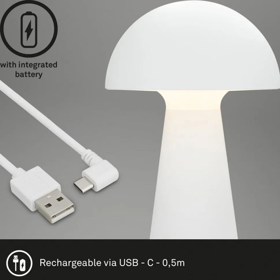 Fungo LED-bordlampe, genopladelig, hvid