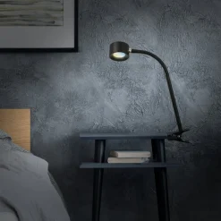 Genopladelig klemmelampe Tari, sort, CCT, touchdæmper, USB
