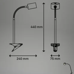 Genopladelig klemmelampe Tari, sort, CCT, touchdæmper, USB