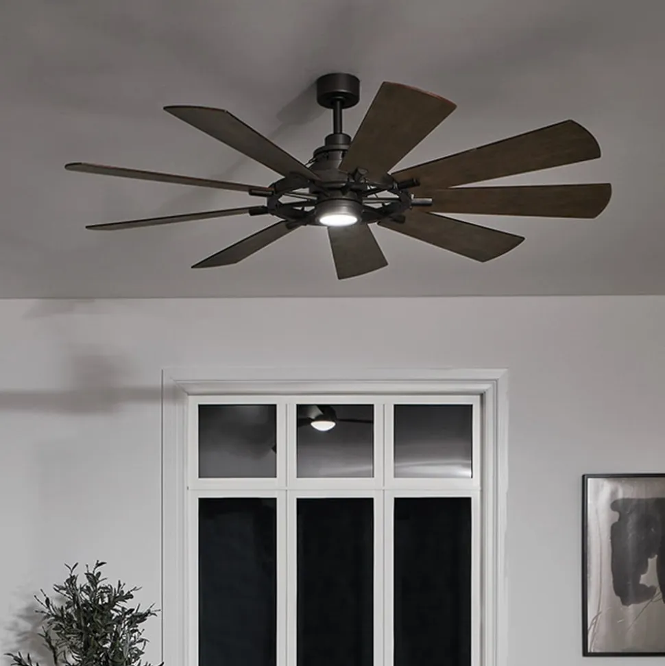 Gentry LED-loftventilator, hvid/mørk valnød