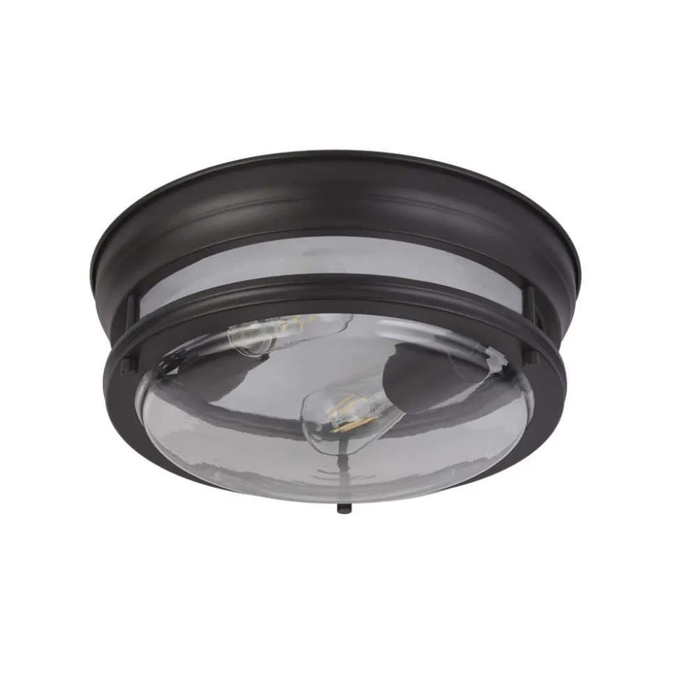 Glasgow loftslampe med glasskærm, IP44 sort