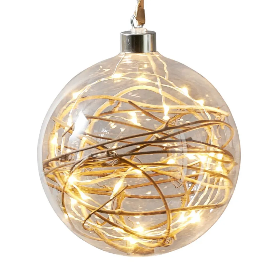 Glow LED-dekokugle, klar, rattan, Ø 15 cm