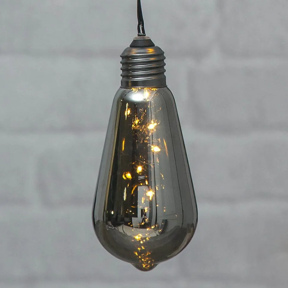 Glow vintage LED-dekolampe med timer, røgfarvet