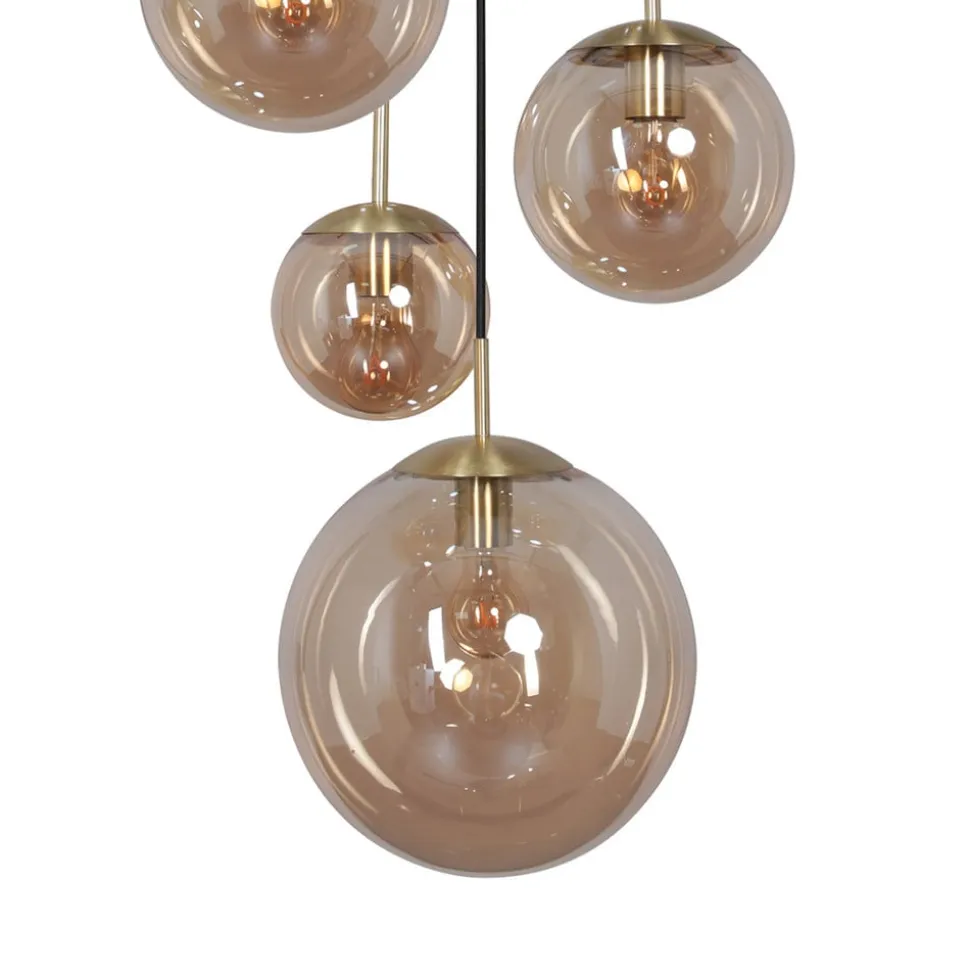 Glsabol glas-hængelampe, messing, 5 lyskilder