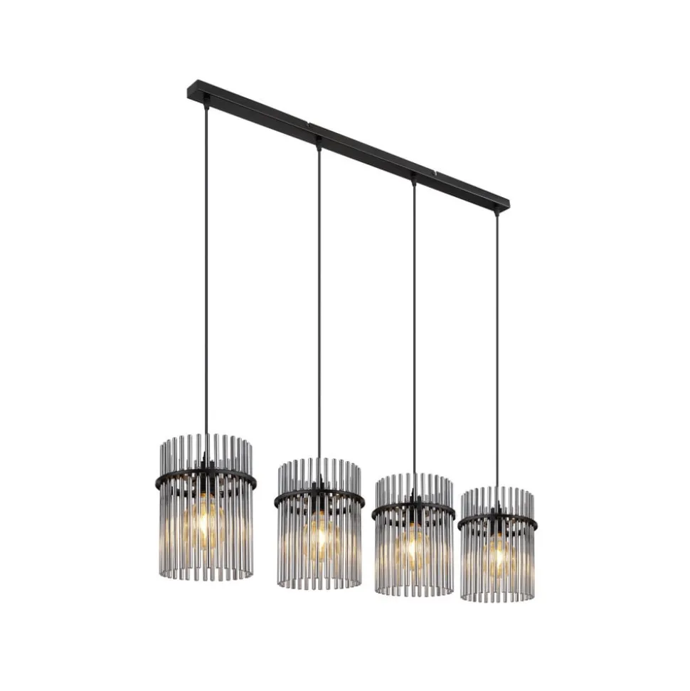Gorley pendel, længde 110 cm, røggrå, 4-lys, glas