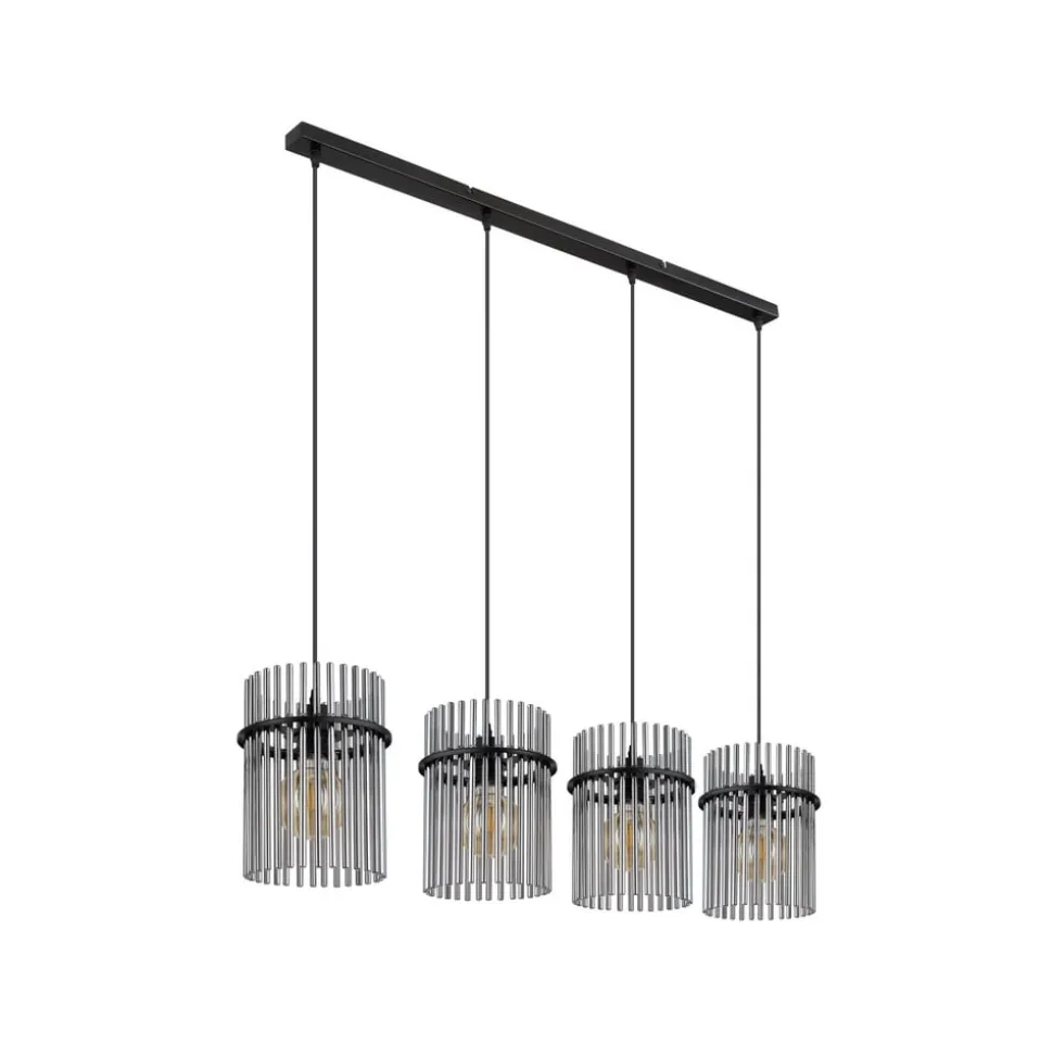 Gorley pendel, længde 110 cm, røggrå, 4-lys, glas