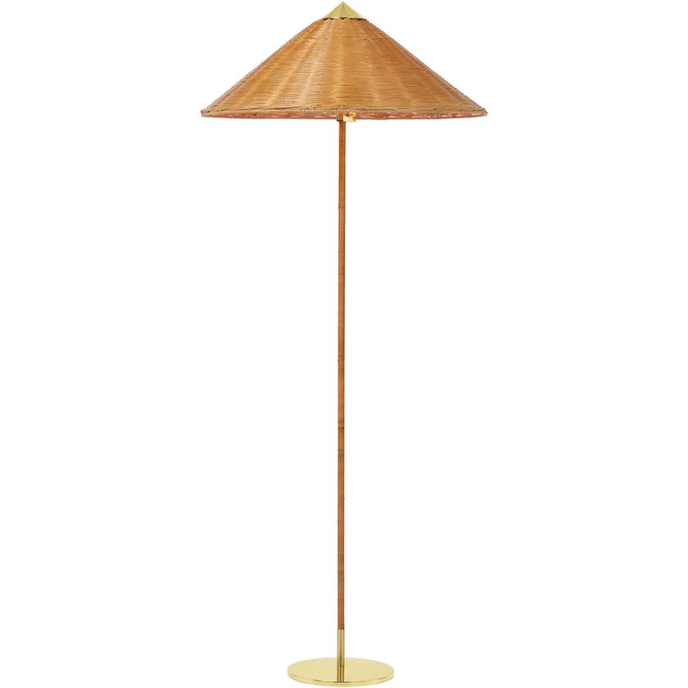 GUBI 9602 gulvlampe, messing, med rattanskærm