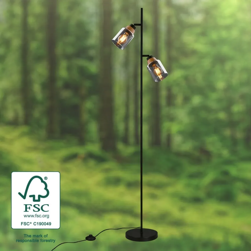 Gulvlampe 1486025 2 lyskilder skærme røgfarveglas