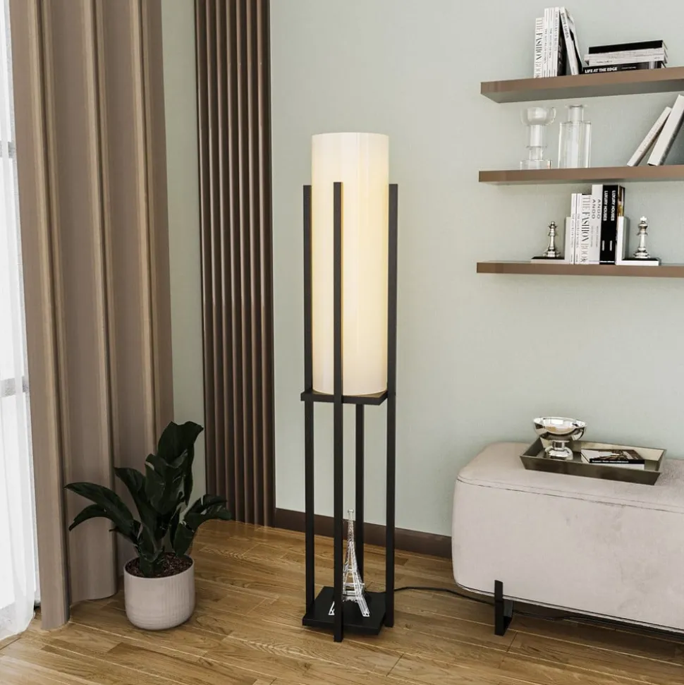 Gulvlampe 8125, sort/hvid, metal/lærred, højde 130 cm
