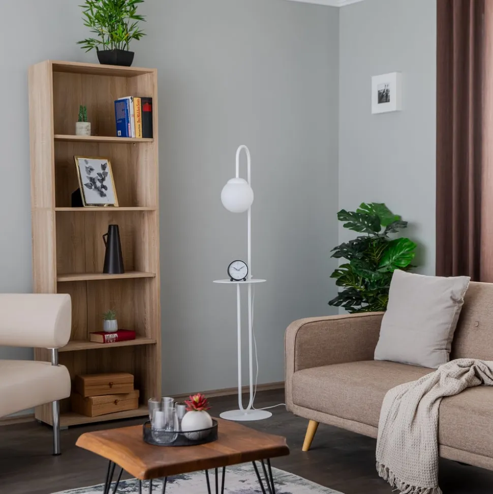 Gulvlampe Bari, hvid, metal, glas