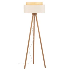 Gulvlampe Boho, treben creme-hvid/rattan