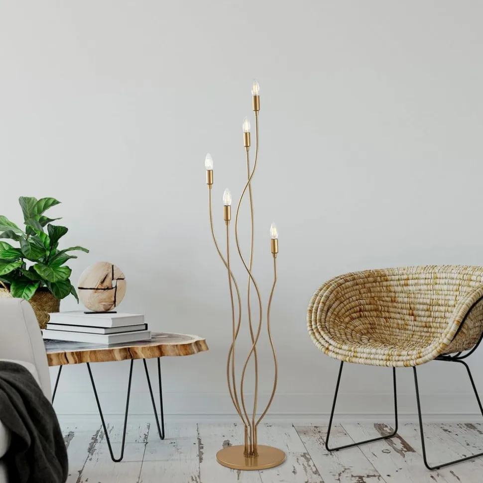 Gulvlampe Bonibon 13237 guldfarvet metal højde 160 cm 5 lyskilder.