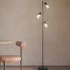 Gulvlampe Cadiz, sort/ravfarvet, 3 lyskilder, højde 154 cm