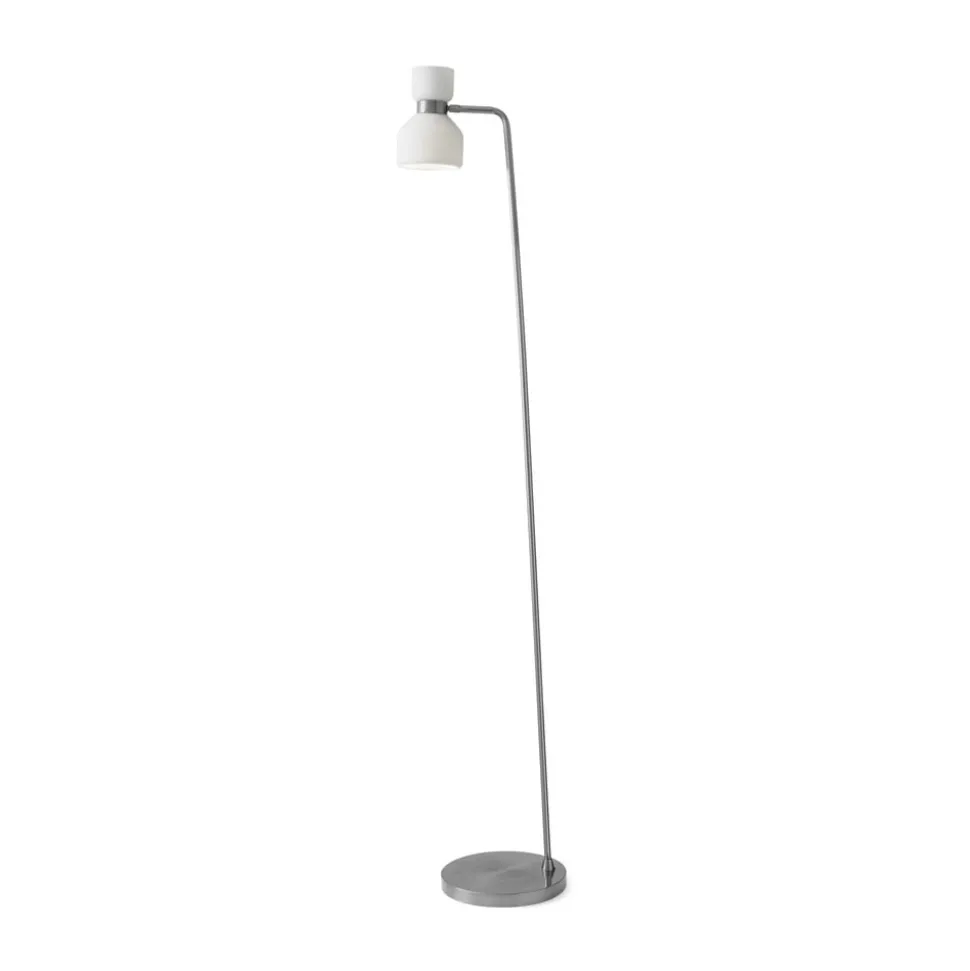 Gulvlampe Fifty, stålfarvet, opalhvidt glas, justerbar