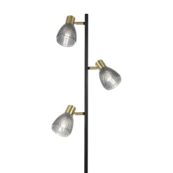 Gulvlampe Lindita, 3 lyskilder, glas, jern, røggrå, E14