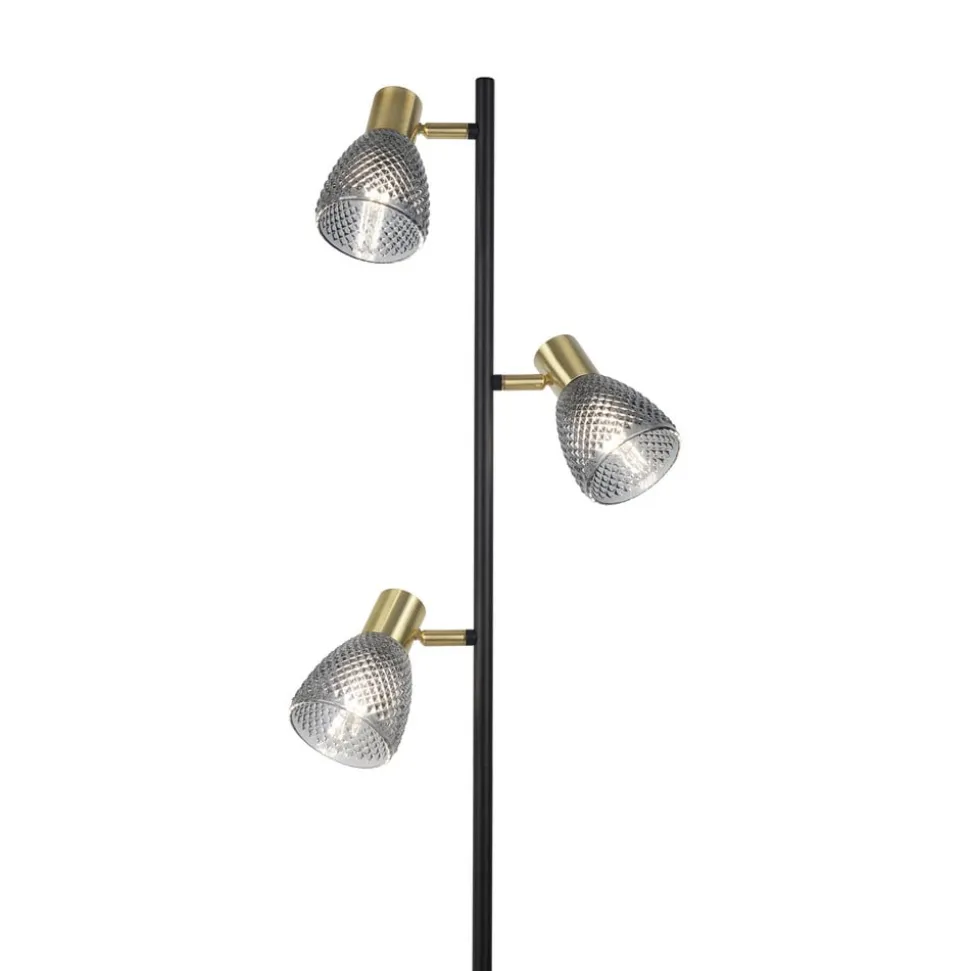 Gulvlampe Lindita, 3 lyskilder, glas, jern, røggrå, E14