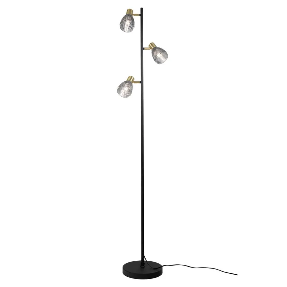 Gulvlampe Lindita, 3 lyskilder, glas, jern, røggrå, E14