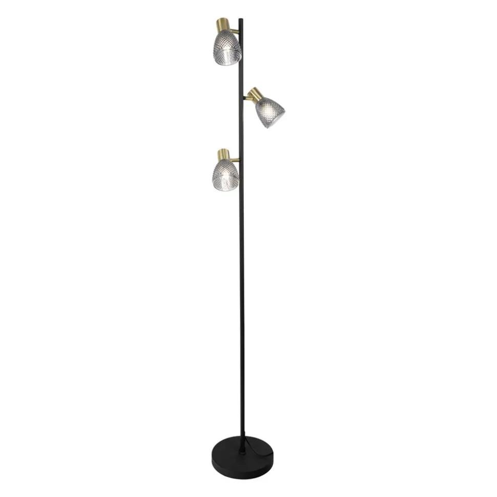 Gulvlampe Lindita, 3 lyskilder, glas, jern, røggrå, E14
