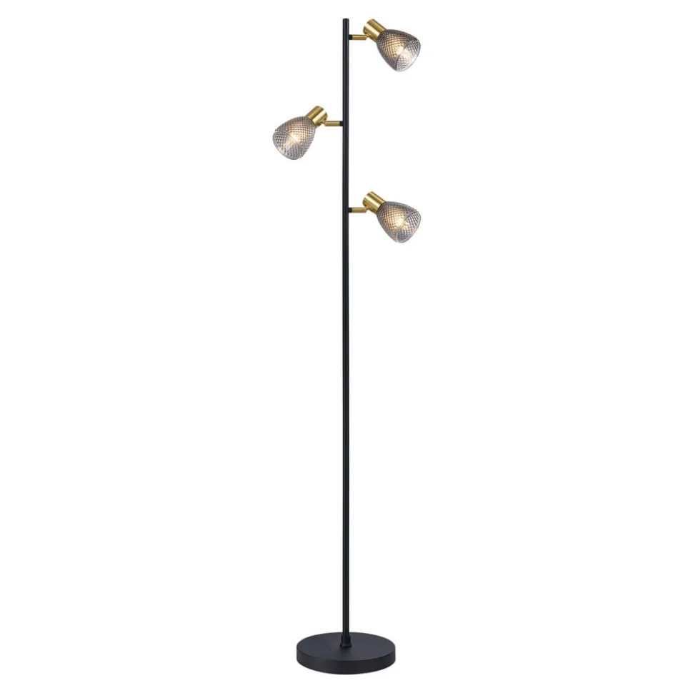 Gulvlampe Lindita, 3 lyskilder, glas, jern, røggrå, E14
