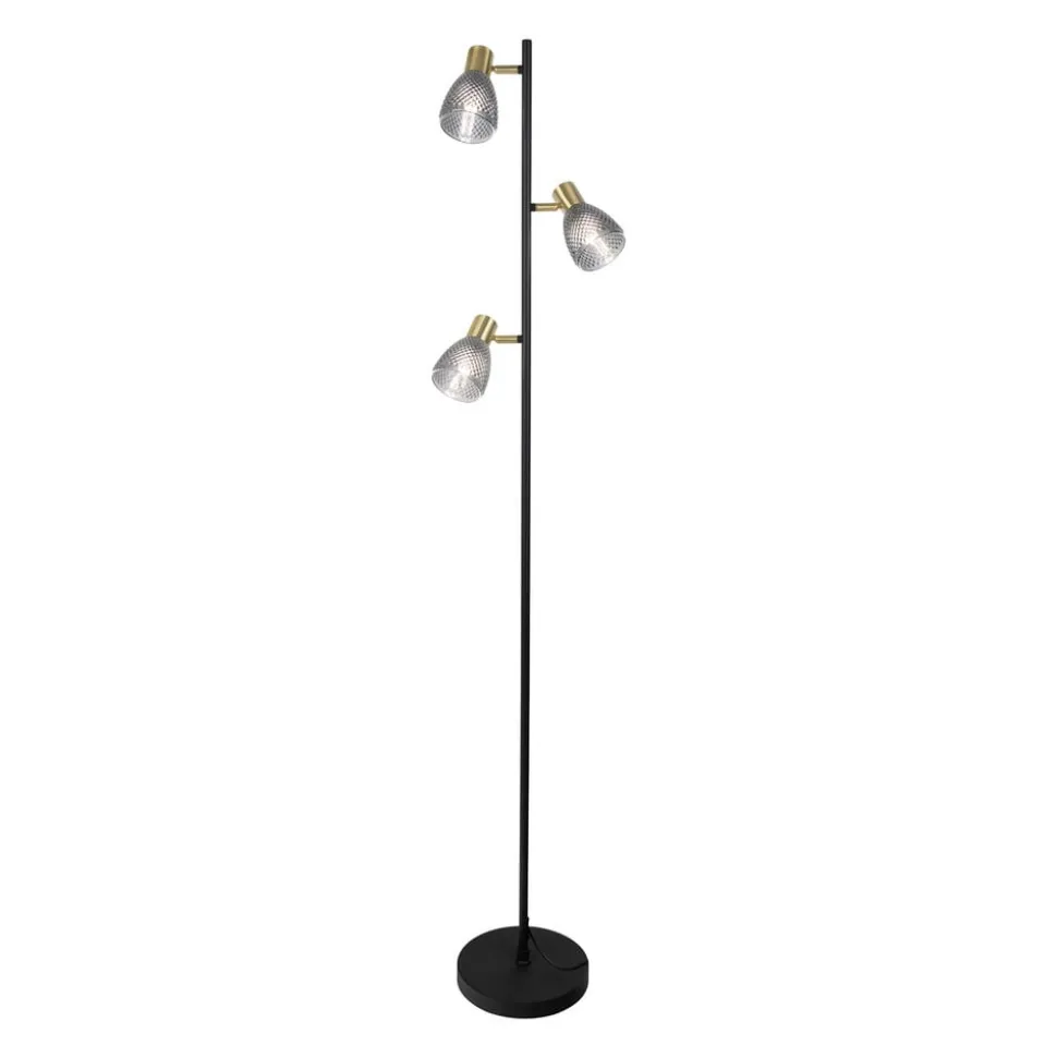 Gulvlampe Lindita, 3 lyskilder, glas, jern, røggrå, E14