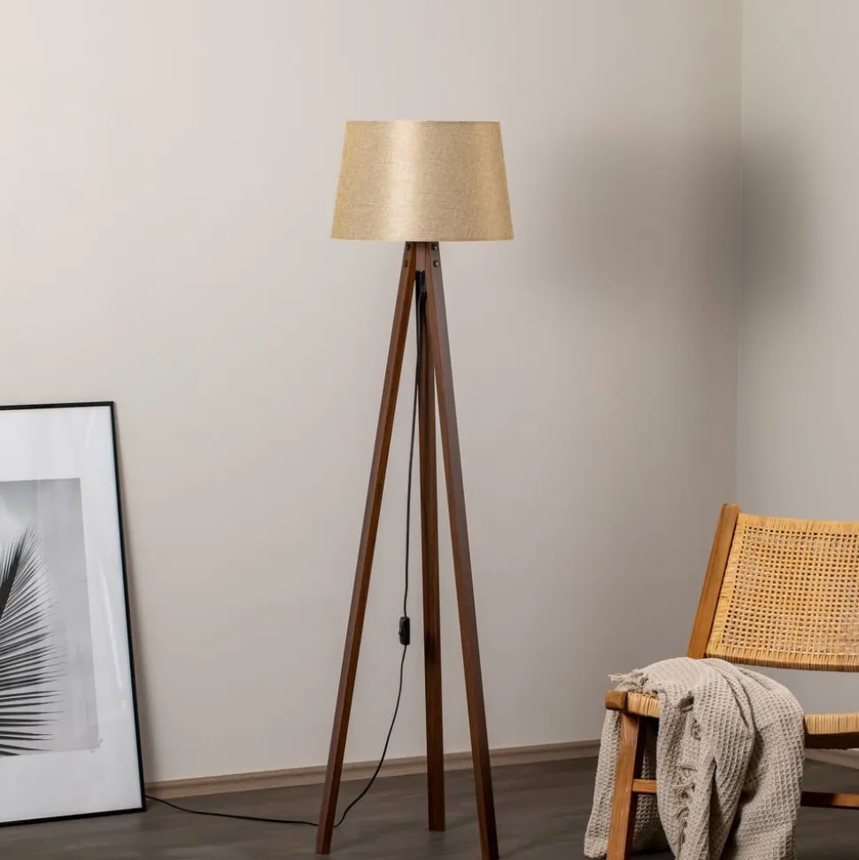 Gulvlampe LM-65214-1E med trebenet af træ