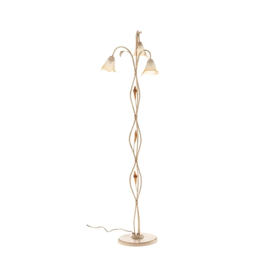 Gulvlampe Lucrezia i elfenben med blomsterlampeskærm