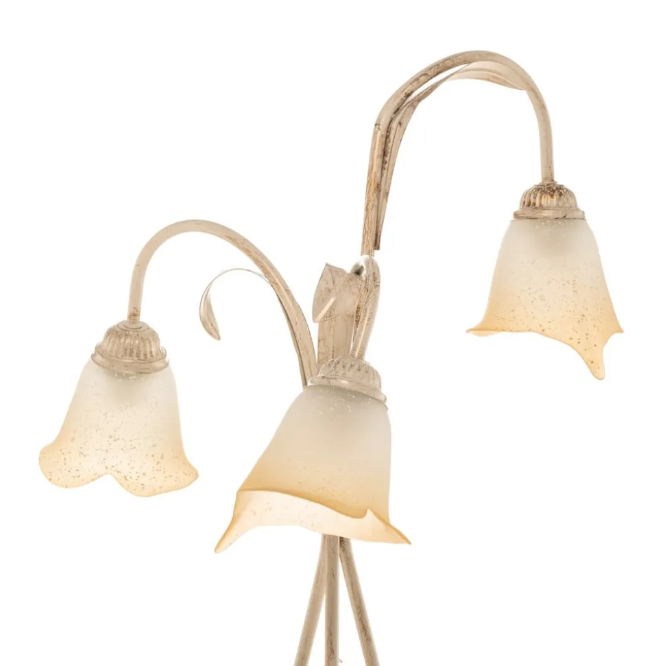 Gulvlampe Lucrezia i elfenben med blomsterlampeskærm